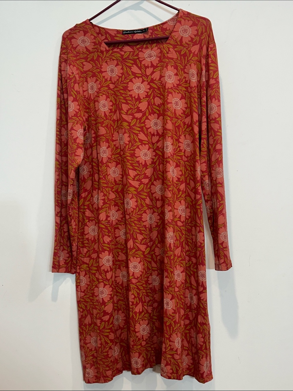 Gudrun Sjödén Women’s XL Rust Retro red Floral Long-Sleeve Shift Dress short - Picture 1 of 7